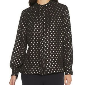 Worthington Black & Gold Long Sleeve Blouse